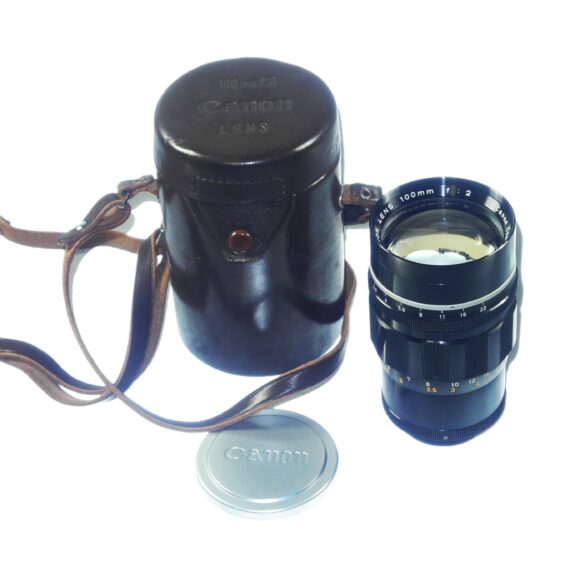 Canon 100/2 Canon LTM black lens with Canon leather case & Canon Hood and caps Ex++ / Free Shipping