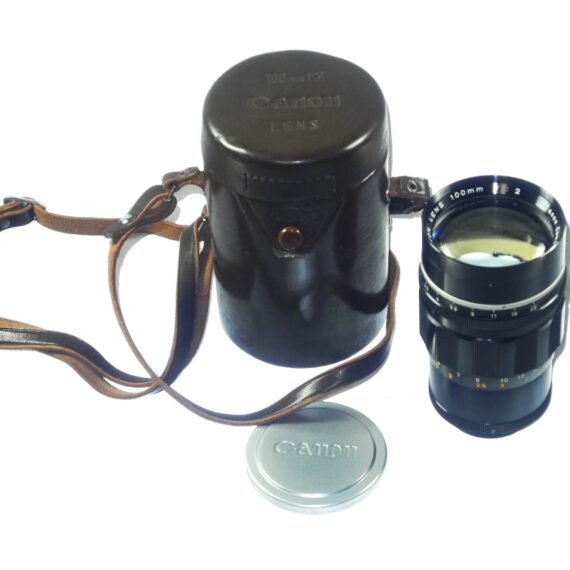 Canon 100/2 Canon LTM black lens with Canon leather case & Canon Hood and caps Ex++ / Free Shipping