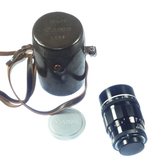Canon 100/2 Canon LTM black lens with Canon leather case & Canon Hood and caps Ex++ / Free Shipping
