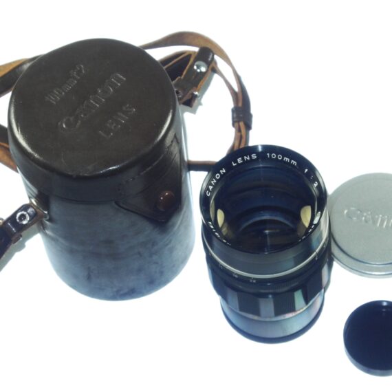 Canon 100/2 Canon LTM black lens with Canon leather case & Canon Hood and caps Ex++ / Free Shipping