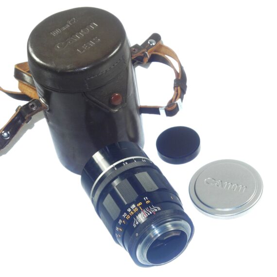 Canon 100/2 Canon LTM black lens with Canon leather case & Canon Hood and caps Ex++ / Free Shipping