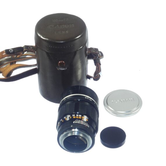 Canon 100/2 Canon LTM black lens with Canon leather case & Canon Hood and caps Ex++ / Free Shipping