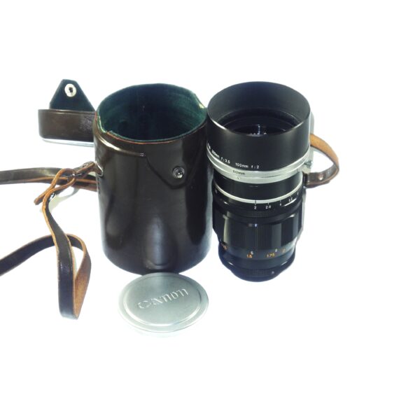 Canon 100/2 Canon LTM black lens with Canon leather case & Canon Hood and caps Ex++ / Free Shipping