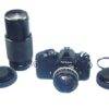 Nikon FM black 35mm mechanical camera with Nikon 50mm lens and Vivitar 80–200mmzoom lens Ex++