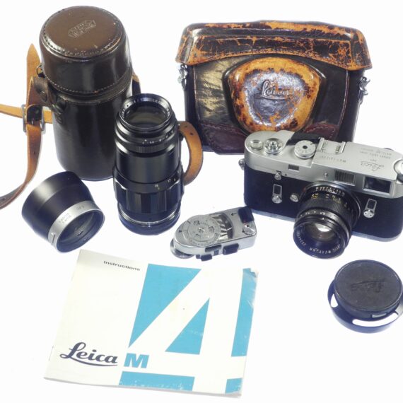 Leica M4 chrome Ex+ camera with Leica 50mm Leica hood,caps,Leica camera case Ex++ / free shipping