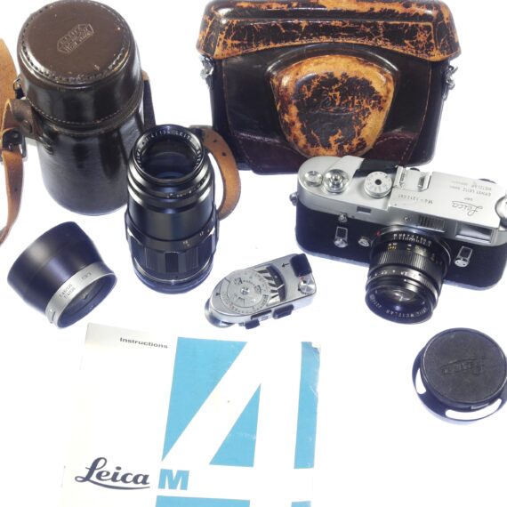 Leica M4 chrome Ex+ camera with Leica 50mm Leica hood,caps,Leica camera case Ex++ / free shipping