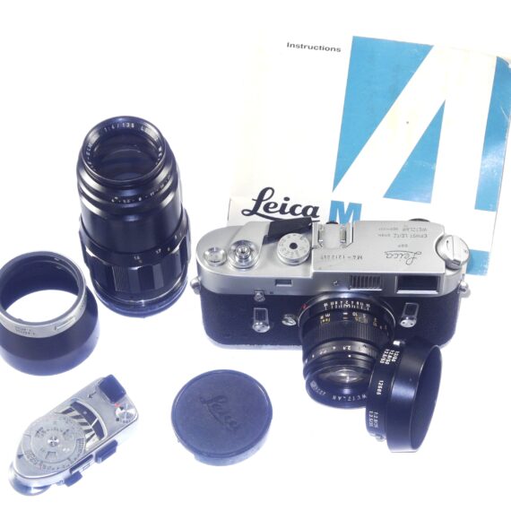 Leica M4 chrome Ex+ camera with Leica 50mm Leica hood,caps,Leica camera case Ex++ / free shipping