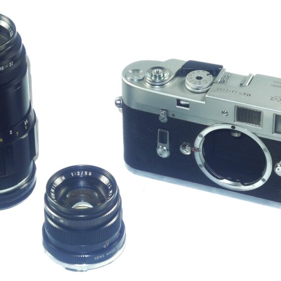 Leica M4 chrome Ex+ camera with Leica 50mm Leica hood,caps,Leica camera case Ex++ / free shipping