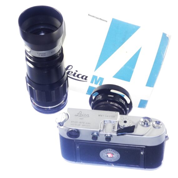 Leica M4 chrome Ex+ camera with Leica 50mm Leica hood,caps,Leica camera case Ex++ / free shipping
