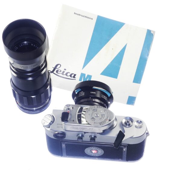 Leica M4 chrome Ex+ camera with Leica 50mm Leica hood,caps,Leica camera case Ex++ / free shipping