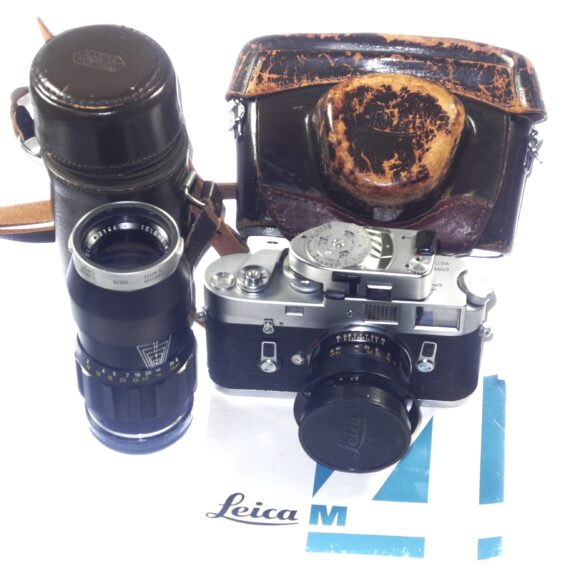 Leica M4 chrome Ex+ camera with Leica 50mm Leica hood,caps,Leica camera case Ex++ / free shipping