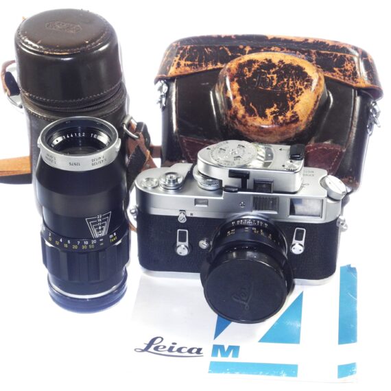 Leica M4 chrome Ex+ camera with Leica 50mm Leica hood,caps,Leica camera case Ex++ / free shipping