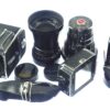 Hasselblad 500 C/M camera with Hasselblad 50mm,150mm, A12 & A24 backs, filters, hoods,strap,caps, in black sytem case Mint- / Free Shipping (USA)Mint- / Free Shipping