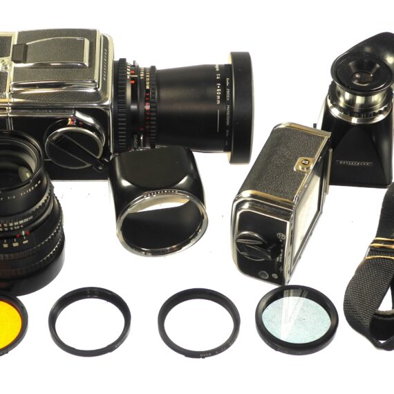 Hasselblad 500 C/M camera with Hasselblad 50mm,150mm, A12 & A24 backs, filters, hoods,strap,caps, in black sytem case Mint- / Free Shipping (USA)Mint- / Free Shipping