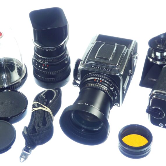 Hasselblad 500 C/M camera with Hasselblad 50mm,150mm, A12 & A24 backs, filters, hoods,strap,caps, in black sytem case Mint- / Free Shipping (USA)Mint- / Free Shipping