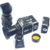 Hasselblad 500 C/M camera with Hasselblad 50mm,150mm, A12 & A24 backs, filters, hoods,strap,caps, in black sytem case Mint- / Free Shipping (USA)Mint- / Free Shipping