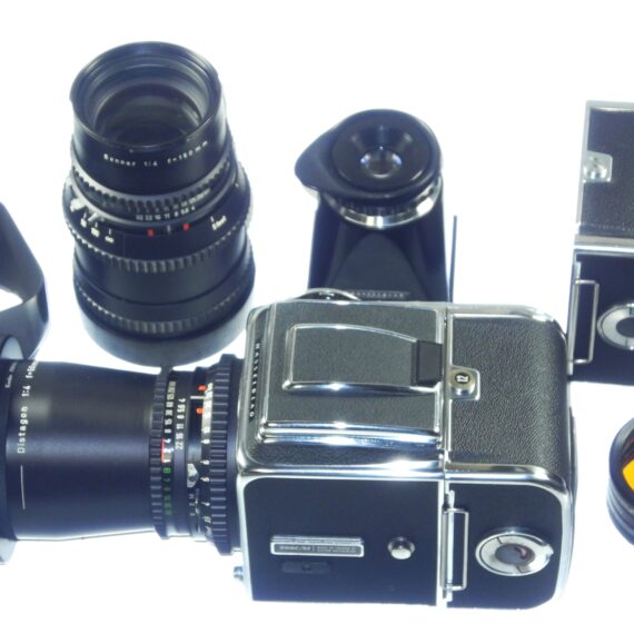 Hasselblad 500 C/M camera with Hasselblad 50mm,150mm, A12 & A24 backs, filters, hoods,strap,caps, in black sytem case Mint- / Free Shipping (USA)Mint- / Free Shipping