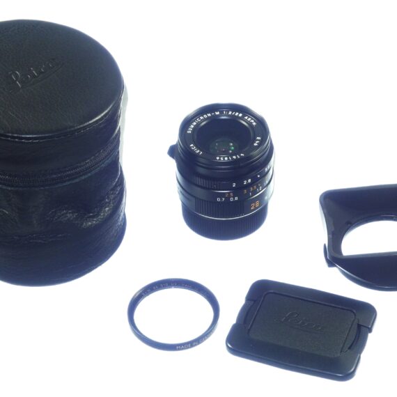 Leica Summicron-M 28mm f/2 ASPH. Lens Cat # 11604 (Made in Germany) Sold with: hood, caps, UV filter , leather lens case Mint-