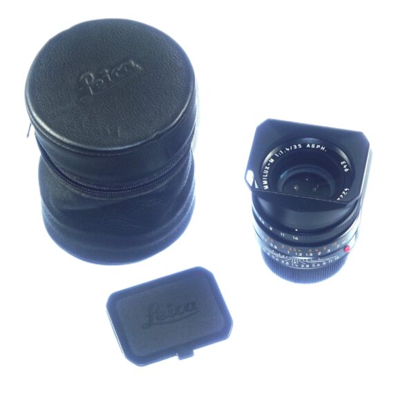 Leica 35/ 1.4 Summilux-M ASPH. Black (E46) FLE #11663 w/Leica hood, caps, leather case, filter Mint/- Free Shipping