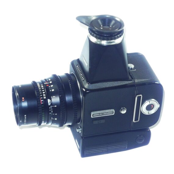Hasselblad 500EL/M Black Camera with A12 magazine, Mag hood & 150mm black lens Ex++
