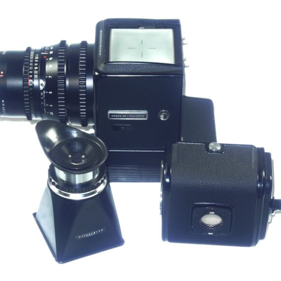 Hasselblad 500EL/M Black Camera with A12 magazine, Mag hood & 150mm black lens Ex++