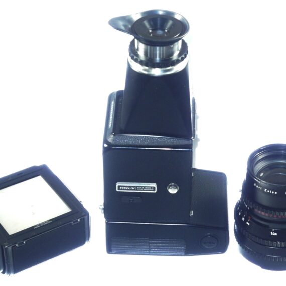 Hasselblad 500EL/M Black Camera with A12 magazine, Mag hood & 150mm black lens Ex++