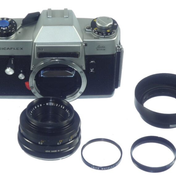 Leicaflex SL chrome camera with 50/2 Summicron-R lens, hood & case Mint- / Free Shipping