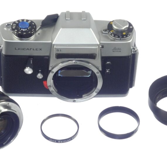 Leicaflex SL chrome camera with 50/2 Summicron-R lens, hood & case Mint- / Free Shipping