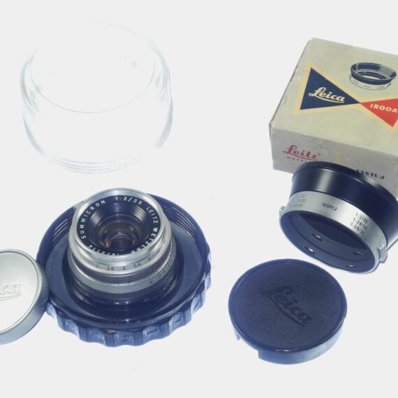 Leica Leitz 35mm f/2 Summicron chrome 8‑Element " WETZLAR" Germany rare lens Mint / LN- condition Sold with Leica IROOA Hood in box and plastic lens case / Free Shipping