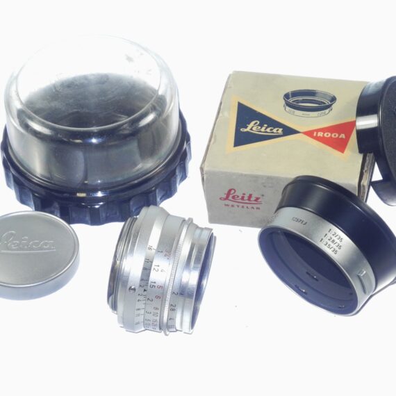 Leica Leitz 35mm f/2 Summicron chrome 8‑Element " WETZLAR" Germany rare lens Mint / LN- condition Sold with Leica IROOA Hood in box and plastic lens case / Free Shipping