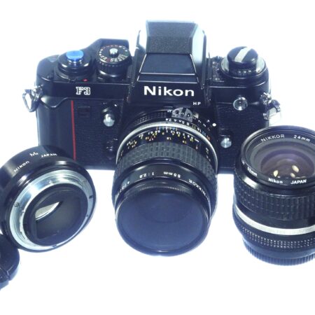 Nikon F3 HP camera with 2 Nikon lenses 55/2.8 Micro Nikkor & 24/2,8 Nikkor, Plus Nikon M2 Extension ring Ex++ / Free Shipping