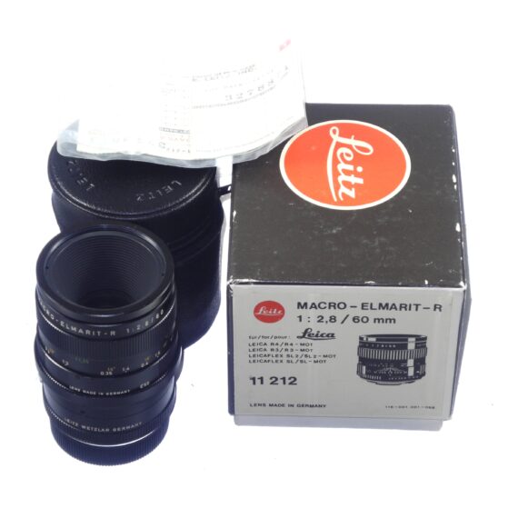 Leica 60/2.8 Macro-Elmarit-R Late Version - 3 cam lens with Leica box, Leica leather case, warranty card cat #11212 & w/1:1 Extension tube Mint- / Free Shipping