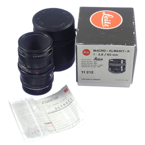 Leica 60/2.8 Macro-Elmarit-R Late Version - 3 cam lens with Leica box, Leica leather case, warranty card cat #11212 & w/1:1 Extension tube Mint- / Free Shipping