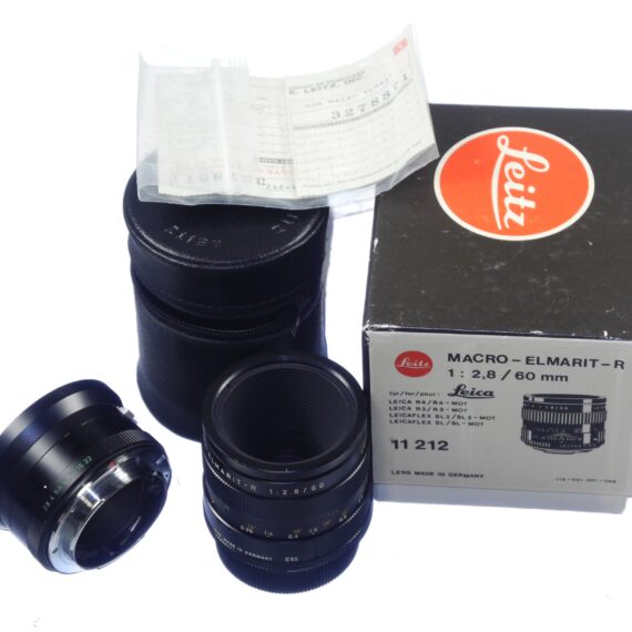 Leica 60/2.8 Macro-Elmarit-R Late Version - 3 cam lens with Leica box, Leica leather case, warranty card cat #11212 & w/1:1 Extension tube Mint- / Free Shipping
