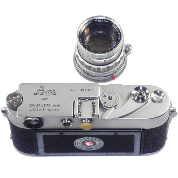 Leica M3 double stroke camera with Leica 50/2 Rigid Summicron ,with Leica case, cap, metal hood, filter (circa 1957) Just overhauled Ex+/++ Free Shipping