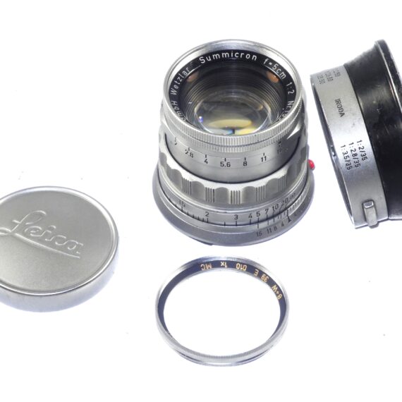 Leica M3 double stroke camera with Leica 50/2 Rigid Summicron ,with Leica case, cap, metal hood, filter (circa 1957) Just overhauled Ex+/++ Free Shipping