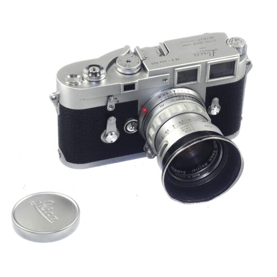 Leica M3 double stroke camera with Leica 50/2 Rigid Summicron ,with Leica case, cap, metal hood, filter (circa 1957) Just overhauled Ex+/++ Free Shipping