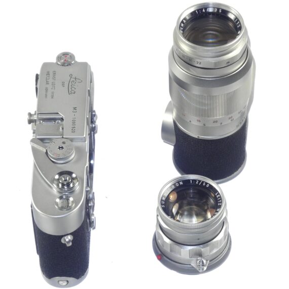 Leica M3 Single Stroke (1953, 3rd Type) + Summicron 50mm f/2 Rigid (1963) + Elmar 135mm f/4 (1961) and accessories / Fully CLA’d / EX++ / Free shipping