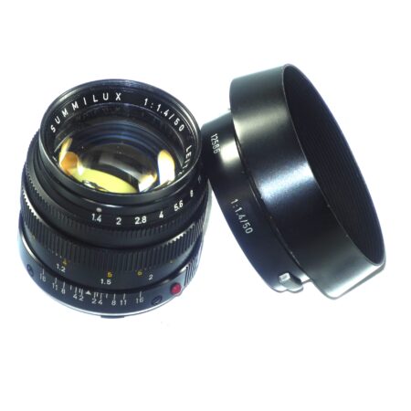 Leica 50/1,4 Summilux-M black WETZLAR Lens (Circa 1969) with Leica metal hood, lens case,cap Ex++/M- / Free shipping