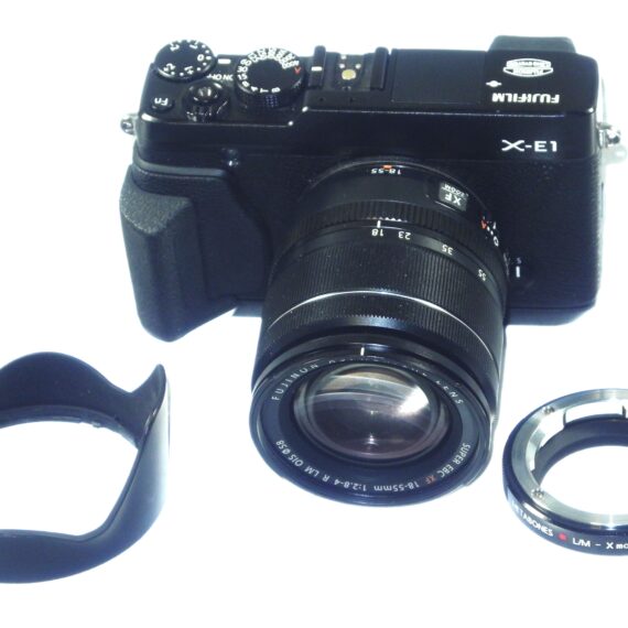 FUJIFILM X-E1, BLACK  16.3 MP Camera Sold with FUJINON XF 18-55MM F2.8-4 R LM OIOS, BLACK (WITH ORIGINAL Boxes) Grip & X to M adapt. M- / Free shipping